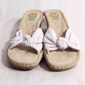 Earth Spirit wedge sandals, white strap with bow, leather, size 8
